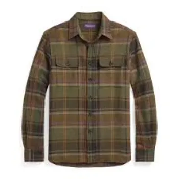 Ralph Lauren Men Dark Green Suede Patch Plaid Wool